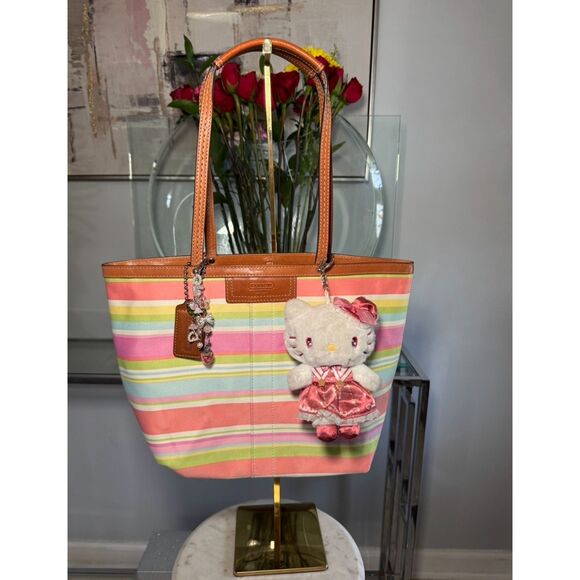 Coach Colorful Hampton Stripe Tote Bag - Picture 1 of 5